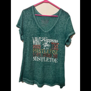 Rocker Girl Womens Top Juniors XXL T-Shirt Christmas Holiday V-Neck Short Sleeve